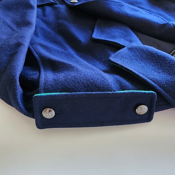 Vtg Wool Jacket Womens 9 10 Pea Coat Navy Kelly Green‎ Double Breasted 80s Y2K - Picture 5 of 16